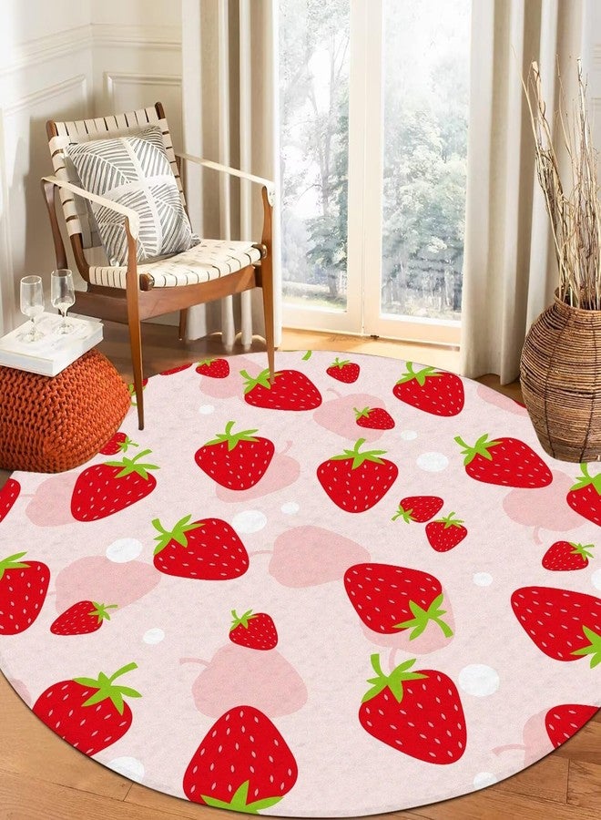 FUYEUN 3Ft Round Strawberry Rug Kwaii Pink Circle Rugs for Bedroom Dorm Living Room Cute Area Rug Floor Mat Pad Doormat Carpet, 3'X3'(90x90cm) - Image 1